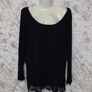 NOTATIONS BLACK KNIT SWEATER BELL SLEEVE MACRAME DETAILING LADIES SIZE XL